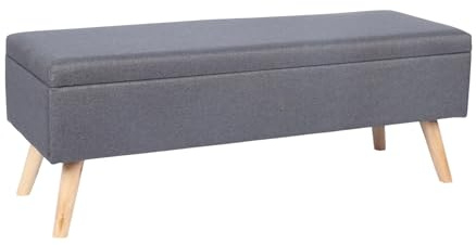 Banc Relaxdays en Lin, Rangement, H x L x P : 40 x 110 x 40 cm, Pieds en Bois, Banc Coffre rembourré pour Chambre, Gris