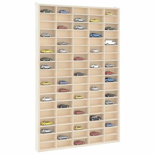 YuuSsea Samlarvitrin av trä, 90 fack, 50,5 x 4,5 x 79 cm, väggmontering, robust plywood, för små samlarobjekt, perfekt för vardagsrum, sovrum