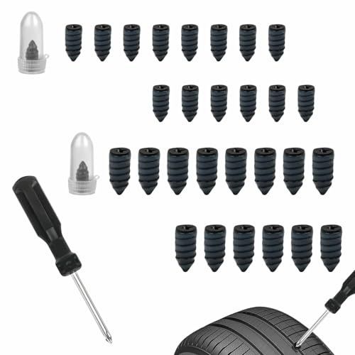 Kit Riparazione Pneumatici Auto Sottovuoto da 30Pezzi Chiodo in Gomma per Riparazione Pneumatici con set di Cacciaviti Kit Gomme Riparazione per Auto Moto