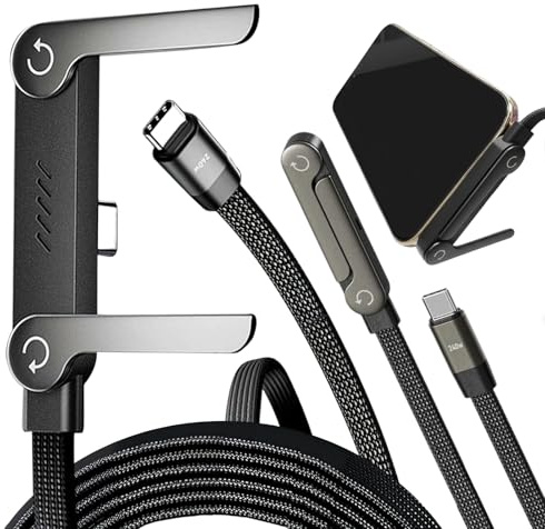 Câble de charge rapide de 240 W, câble de charge invisible avec support de téléphone, câble de charge multiple de type C tressé, pliable, angle droit, cordon de charge à 90°, compatible avec téléphone