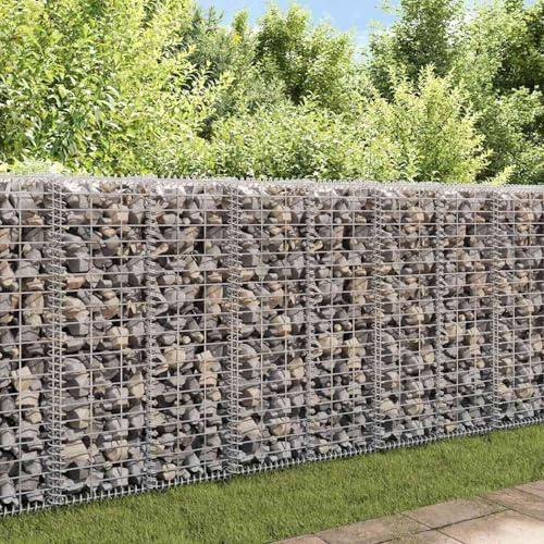 Gecheer Gabion Wall with Covers Galvanised Steel 20x20x100 cm Gabion Netting, Flower beds, Garden Decorations Model143575