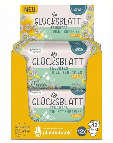 Glücksblatt Carta igienica umida, camomilla, 12 confezioni da 42 salviette, cura naturale grazie all'estratto di camomilla, pulizia delicata, dermatologicamente testata