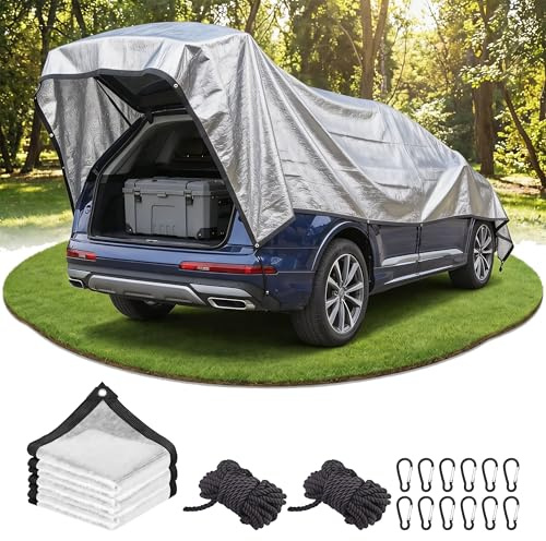 Zenselect Sonnenschutz Auto 3x4m Aluminiumnetz 80% UV-Schutz Atmungsaktiv Sonnenschutz mit Zubehör für Camping Urlaub