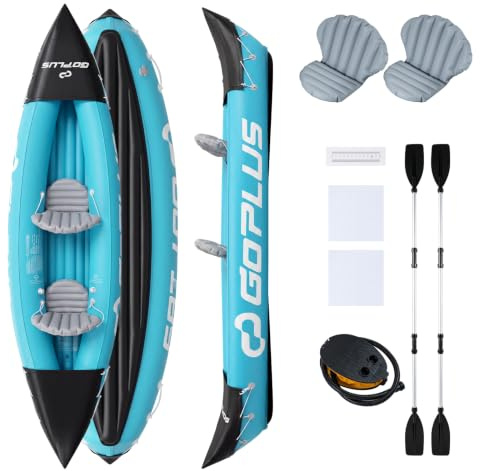 GOPLUS Kayak Hinchable para 2 Personas con Remos (321 x 92 x 45 cm,Azul)