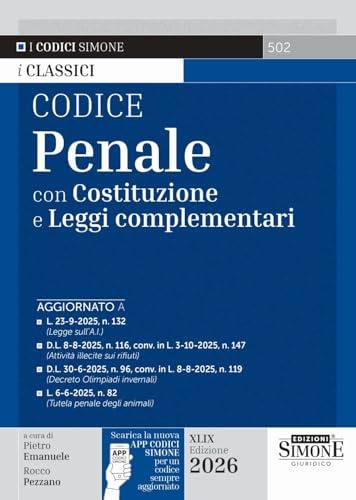 Codice penale con Costituzione e leggi complementari. Con APP CODICI SIMONE per un codice sempre aggiornato