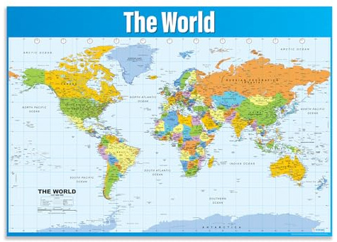 Daydream Education World Map Poster, Laminated Paper Extra Large A1 (594 mm x 850 mm) - Geography Wall Chart for Classroom & Home