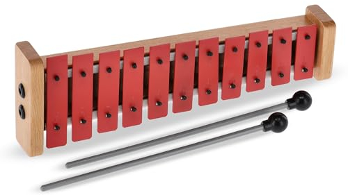 GEWA Glockenspiel (11 Platten, Tonumfang c''-f''') mit Tasche und Schlägelhalter rot - G11