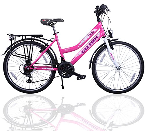 24 Zoll Mädchenfahrrad 21-Gang Shimano Schaltung mit Beleuchtung nach STVO Rosa Doppelrahmen