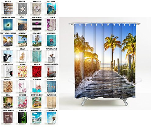 Sanilo Duschvorhang, viele schöne Duschvorhänge zur Auswahl, hochwertige Qualität, inkl. 12 Ringe, wasserdicht, Anti-Schimmel-Effekt (180 x 200 cm, Fort Lauderdale)