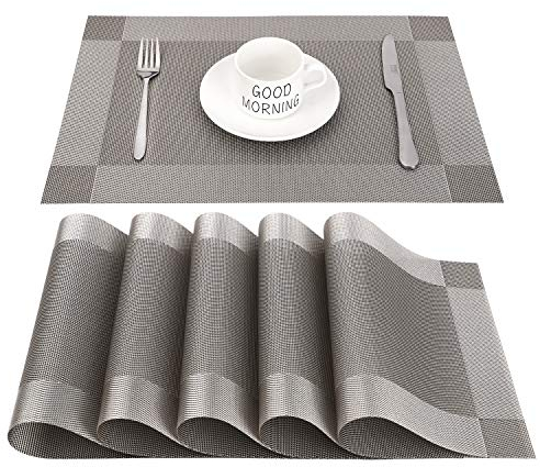 CHAOCHI Platzset Abwischbar,Tischset Abwaschbar Grau 6er Set PVC Abgrifffeste Hitzebeständig Rutschfest Platzdeckchen für Küche,Zuhause,Restaurant,Speisetisch,45cmx30cm