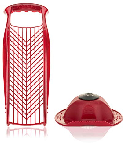 Börner Reibe PowerLine + Fruchthalter (2er Set) • Raspel grob & fein • Küchenreibe für Gemüse, Obst, Käse & Schokolade • Multi Gemüsereibe, Gemüsehobel, Käsereibe • Farbe: Rot