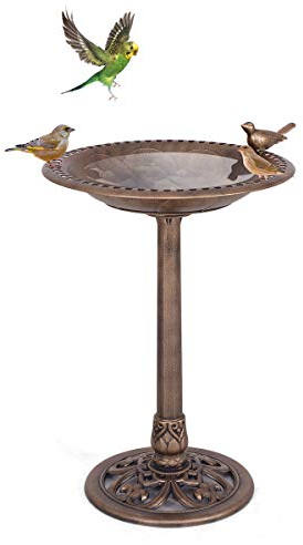 GOPLUS Mangeoire Oiseaux Extérieur, Plateau φ50CM, Abreuvoir Oiseaux Hauteur 72CM, Bain d'oiseaux en PP sur Pied, Base Remplissable, Design Antique, Bronze