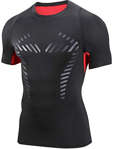 AMZSPORT Maglia Compressione Uomo Magliette a Maniche Corte Maglietta Palestra Running T-Shirt Sports Traspirante, Rosso XL