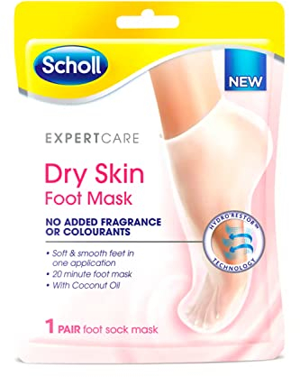 Scholl ExpertCare - Maschera nutriente per i piedi per la pelle secca, con olio di cocco, urea e burro di karité, idratazione 24 ore su 24 per la pelle secca dei piedi, 1 paio di calzini con maschera