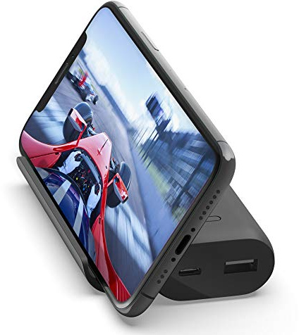 Belkin Boost Charge Batería Externa para Juegos con Soporte (Cargador Portátil 5K con Soporte para Smartphone, Carga Rápida, Puertos de salida USB-C y USB-A, color Negro)
