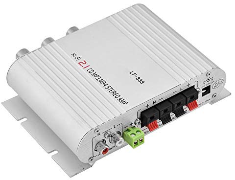 Mini Amplifier Hi-Fi 2.1 CH Class D Stereo Amplifier, Mini HiFi 2.1 Stereo Bass Auto Car Home Audio Power Amplifier Digital Amp, High Power Amplifier DC Super Bass, Compatible with CD MP3 MP4(Silver)