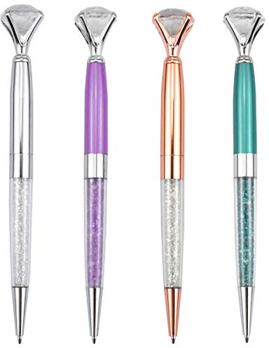 HQdeal stora diamantpennor, 4 st flickor bling kristallkulpennor, diamanttopppenna, metallkulspetspennor, nyhet juvel penna för skola kontor brevpapper