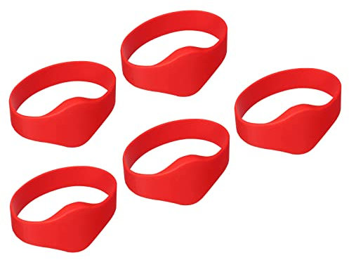 sourcing map RFID Wristbands Silicone Proximity Bracelet 13.56MHz Read Only Waterproof Wide Ring Type for Door Entry Access Control, Red 5 Pack