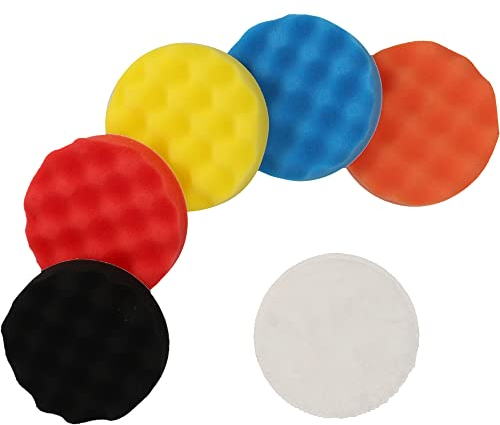 cartrend Polierschwammset mit M14 Schraubenaufnahme, Polierpad, 5 auswaschbare Schwämme, Polierhaube mit Klettaufnahme und Polierteller, Mehrfarbig, 125 mm Durchmesser