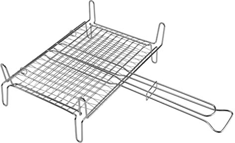 GMR Trading Griglia Doppia BBQ - Graticola da Barbecue con Piedi, Acciaio Cromato, Resistente e Robusta, Made in Italy, 15x27x37cm, Ideale per Campeggio e Giardino
