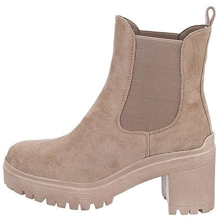 Ital Design Damenschuhe Stiefeletten Chelsea Boots, DES620S-, Textil, Hellbraun, Gr. 40