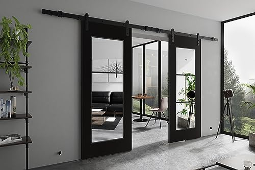 KIER FURNITURE POLI DUO Wall-Mount Schiebetür – Schiebetür Komplettset Schiene Komplettset Mit Tür – Zimmertüren Mit Zarge Komplett - B192xH205xT1,6 cm - Schwarz