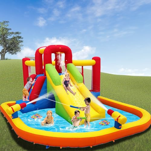 Ballsea Castello gonfiabile con ventola, materiale di alta qualità, certificato di sicurezza, uso umido e asciutto, ideale per interni, esterni, compleanni e feste in famiglia