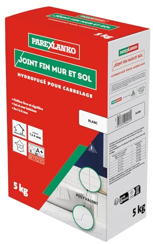 PAREXLANKO - Joint Fin Mur et Sol - Blanc - Joint en Poudre Hydrofugé pour Carrelage (1 à 6 mm) - Intérieur - Adapté aux Pièces Humides - 5 kg