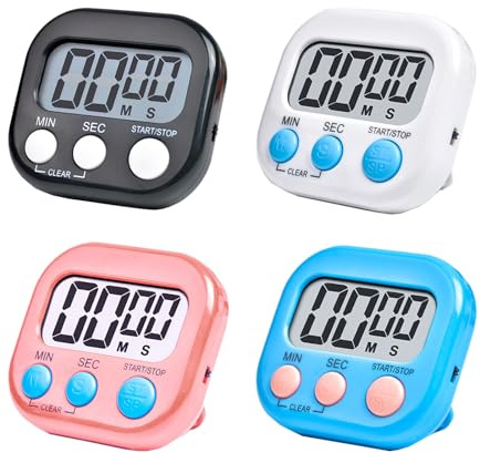4 stycken digital kökstimer, snabbstartsväckarklocka magnetisk, stoppur med fällbart stativ, stående små barntidstimer, med stor LCD-display för kök, skola, kök, sport, gym