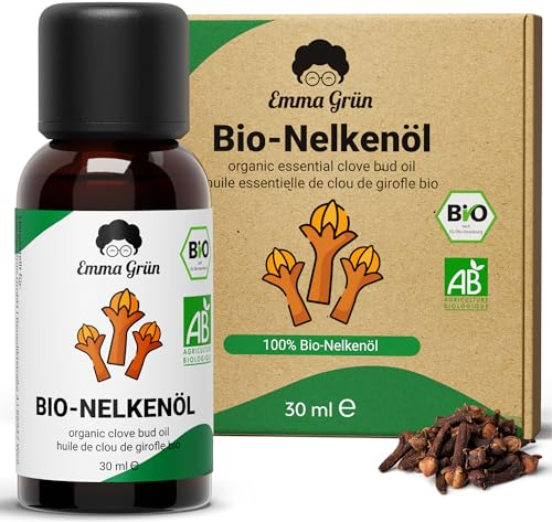 Emma Grün® Bio Nelkenöl [100% Naturrein] - Echtes Nelkenöl Bio 30ml - Ätherische Öle Naturrein - Aromatisches Gewürznelkenöl in LEBENSMITTELQUALITÄT - Clove Oil Essential Oils aus Madagascar