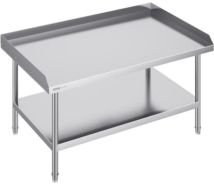 VEVOR Stainless Steel Work Table, 30 x 48 x 26 Inch Commercial Food Prep Worktable, 3-Sided Backsplash Heavy Duty Prep Worktable, Metal Work Table with Adjustable Height for Restaurant Home Hotel