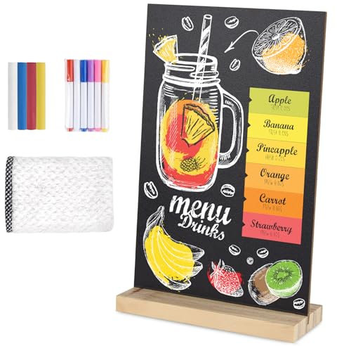 BOUBONI 1 Pack A5 Small Chalkboard 6 x 8 inch Tabletop Chalkboard Sign with Wood Base Double-Sided Message Boards Menu Stand for Kitchen Wedding Bar and Restaurant