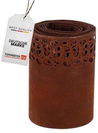 TOPANBIETER 999 - Rasenkante Rost Tupfen - 480 cm x 20 cm - Flexible Beetbegrenzung aus Weichstahl - dekorative Raseneinfassung - aufgerollt - witterungsbeständig Rasenkantenbegrenzung