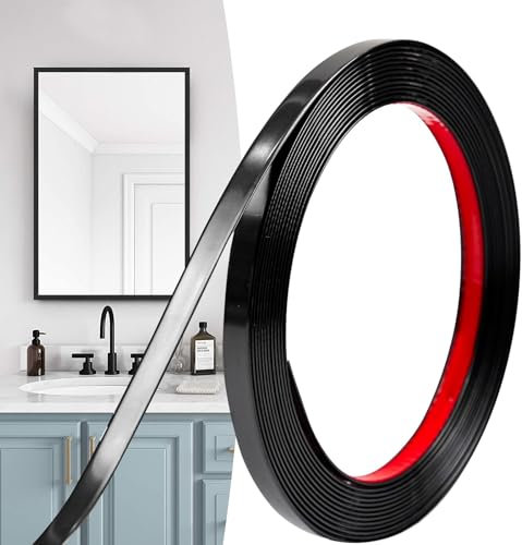 Hengrongshen Moulure Décorative Autoadhésive Noir Mat (6M x 1cm) Peler et Coller, Bandes Murales en PVC Flexibles, idéales pour Mur, Miroir, Plafond, Sol, Armoire, Carrelage, Bords, Moulures DIY