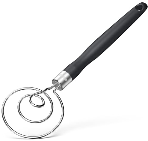 U-Taste Dänischer Teigbesen: Teig Schneebesen aus 18/8 Edelstahl, Manuelle Brotbackmaschinen in Lebensmittelqualität mit rutschfestem Silikongriff zum Backen Mischen Rühren Kneten (32cm, Schwarz)