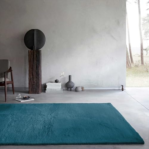 Wecon Home Basics - Flauschiger Hochflor Teppich – Stilvolles und Elegantes Design für Wohnzimmer, Schlafzimmer und mehr - Anna (80 x 150 cm, Petrol)