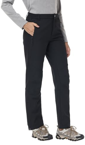 TIHEEN Winter Pants for Women, Waterproof Hiking Pants Fleece Lined Winter Warm Snow Ski Outdoor Softshell Black S