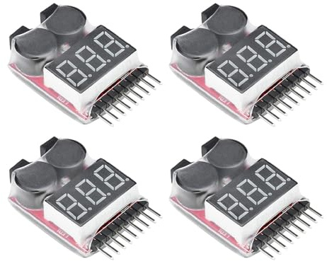 ARCELI RC 1-8s Lipo Batterie Tester Monitor Niederspannungs Alarmton Spannungsprüfer mit LED-Anzeige für Lipo Life LiMn Li-Ion Akku (4 Stück)
