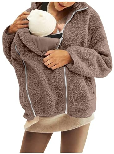 Maternity Coats, Jackets & Vests Baby Wearing Jacket Women Thicken 2 in 1 Maternity Winter Coat Zip Up Babywearing Jacket Sherpa Kangaroo Hoodies Coffee