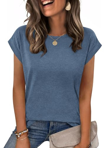 Zeagoo Womens Tops Cap Sleeve Tshirts Crew Neck Blouses for UK Womens Clothes Dressy Tunic for UK S-XXL