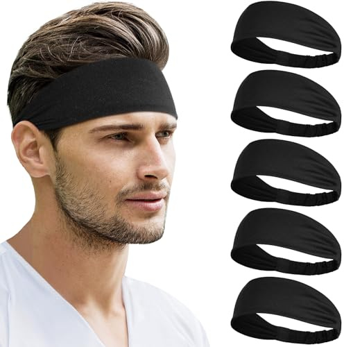 Beister Sports Headband for Men & Women, 5 Pack Non-slip | Soft Stretchy Moisture Wicking Fabric. Non-Slip Elastic Band Fits All Heads. For Running, Yoga, Cycling, Gym & Helmet Wear.