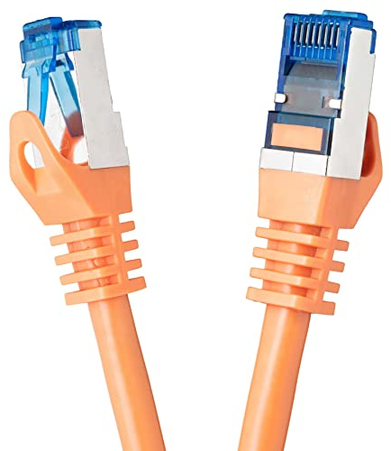 BIGtec 20m CAT.7 LAN Ethernet Kabel Netzwerkkabel Patchkabel Gigabit Patch DSL orange Kupferkabel doppelt geschirmt RJ45 Stecker Cat7 S/FTP PIMF kompatibel PS5 Netzwerk Switch DSL Router Modem