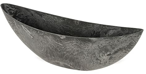Bac à plantes ovale pour l'extérieur - Grand bateau décoratif aspect pierre noire - Pot de fleurs - 55 cm - Jardinier pour jardin, balcon ou cimetière comme bijou funéraire
