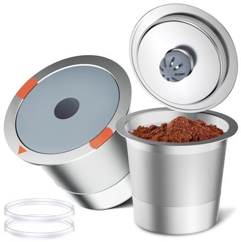 Noalto Reusable K Cups and Coffee Pods,Universal stainless steel k Cups for Keurig 2.0 and 1.0 Coffee Makers machine(2pack)