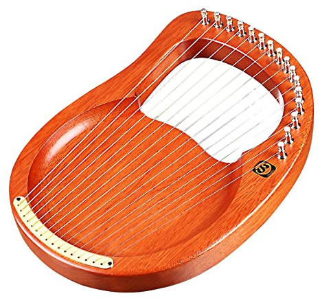 Btuty 16-String Wooden Lyre Harp Metal Strings Mahogany Solid Wood String Instrument with Carry Bag Tuning Wrench Cleaning Cloth Strings