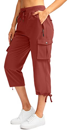 Soothfeel Women's Cargo Capris Pants with 6 Pockets Lightweight Quick Dry Travel Hiking Summer Pants for Women Casual (Savannah, L)