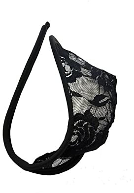 Lace C Trousers String Thong Men Ultra-thin Bikini Thong Man Sexy U Convex Underwear Gay Pouch Underwear Tanga Slip G-strings (Black)