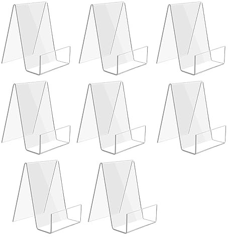 Worown 8 Pack (7.5 x 9 x 10.5 cm) Acrylic Book Stand, Clear Book Holder, Small Acrylic Display Stand for Books, Photos, Brochures, Tablets and Phones
