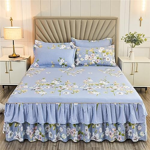 Odot Bettrock Rüschen, Blumen Muster Spannbettlaken mit Volant Elastische Bettvolants Matratzenschoner Spannbetttücher Spannbetttuch Bettlaken für Boxspringbetten (180x200cm,Weiße Blumen)