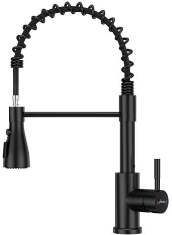 APPASO Wasserhahn Küche Schwarz, Hochdruck Küchenarmatur mit Brause, Mischbatterie Küche mit 3 Strahlarten, 360° Drehbar Spültischarmatur für Küche -Bleifrei/Nickelfrei Edelstahl | Schwarz